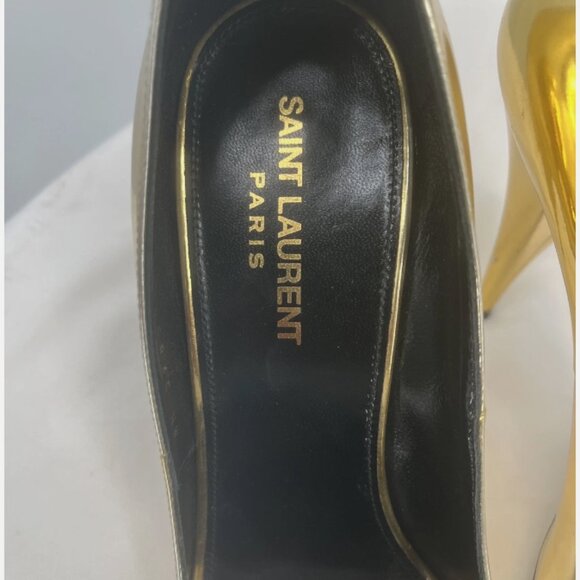 Saint Laurent Paris Kiki Gold Patent Leather Women Pointed ToHeels Shoes Size 39 - Picture 10 of 12